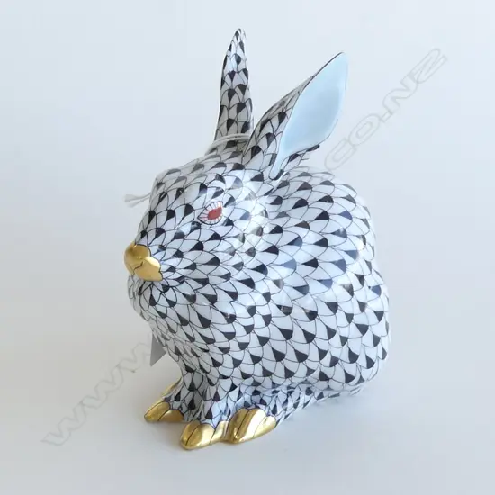 A Herend Porcelain rabbit, in black 'fishnet' pattern